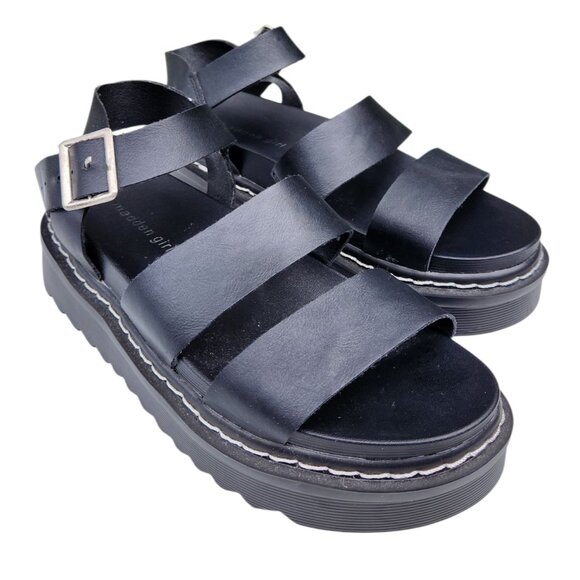 Madden Girl Daze Lug-Sole Platform Black Sandals Women's Size 8 - Picture 1 of 8